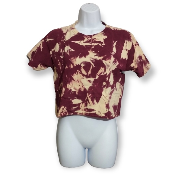 Burgundy and Cream Tie-dye Crop Tee sz Youth L - Picture 1 of 7
